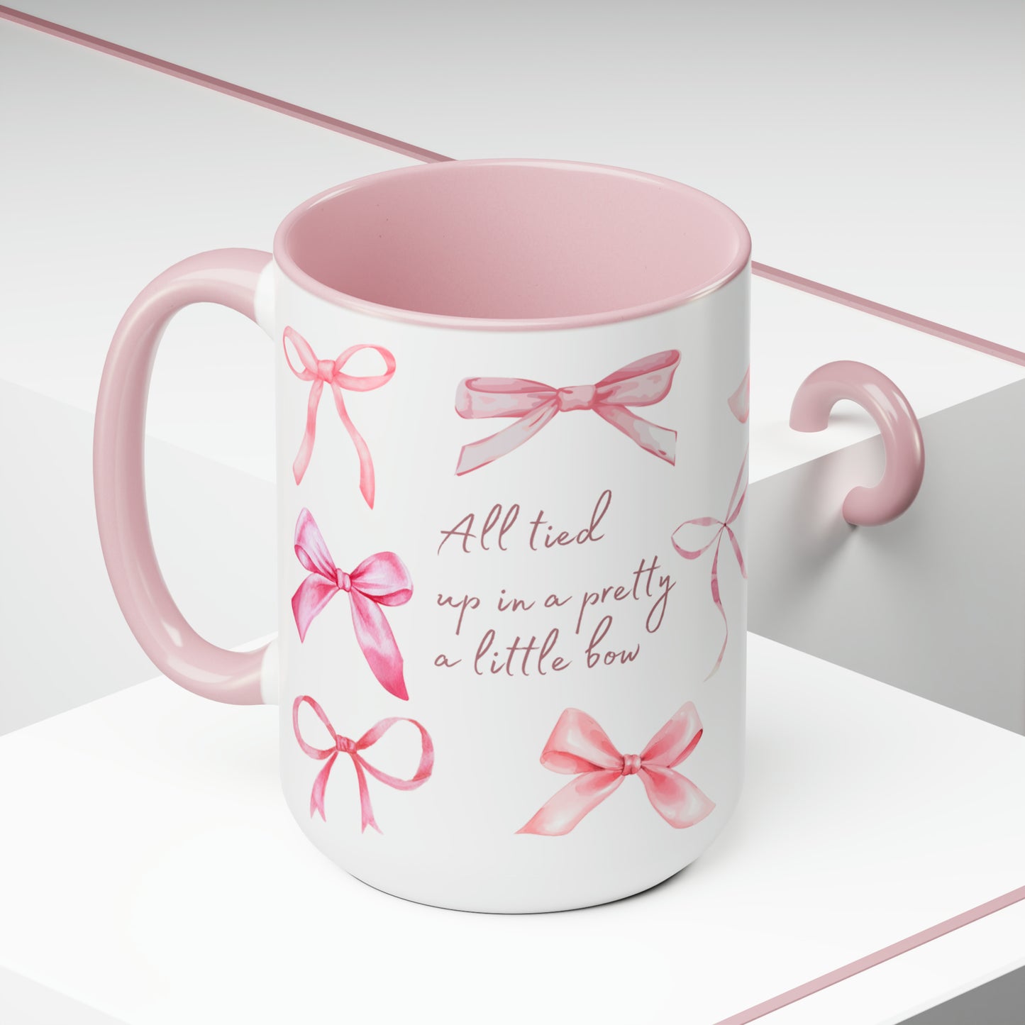 Pink All Tied up in a Bow Two-Tone Coffee Mugs, 15oz