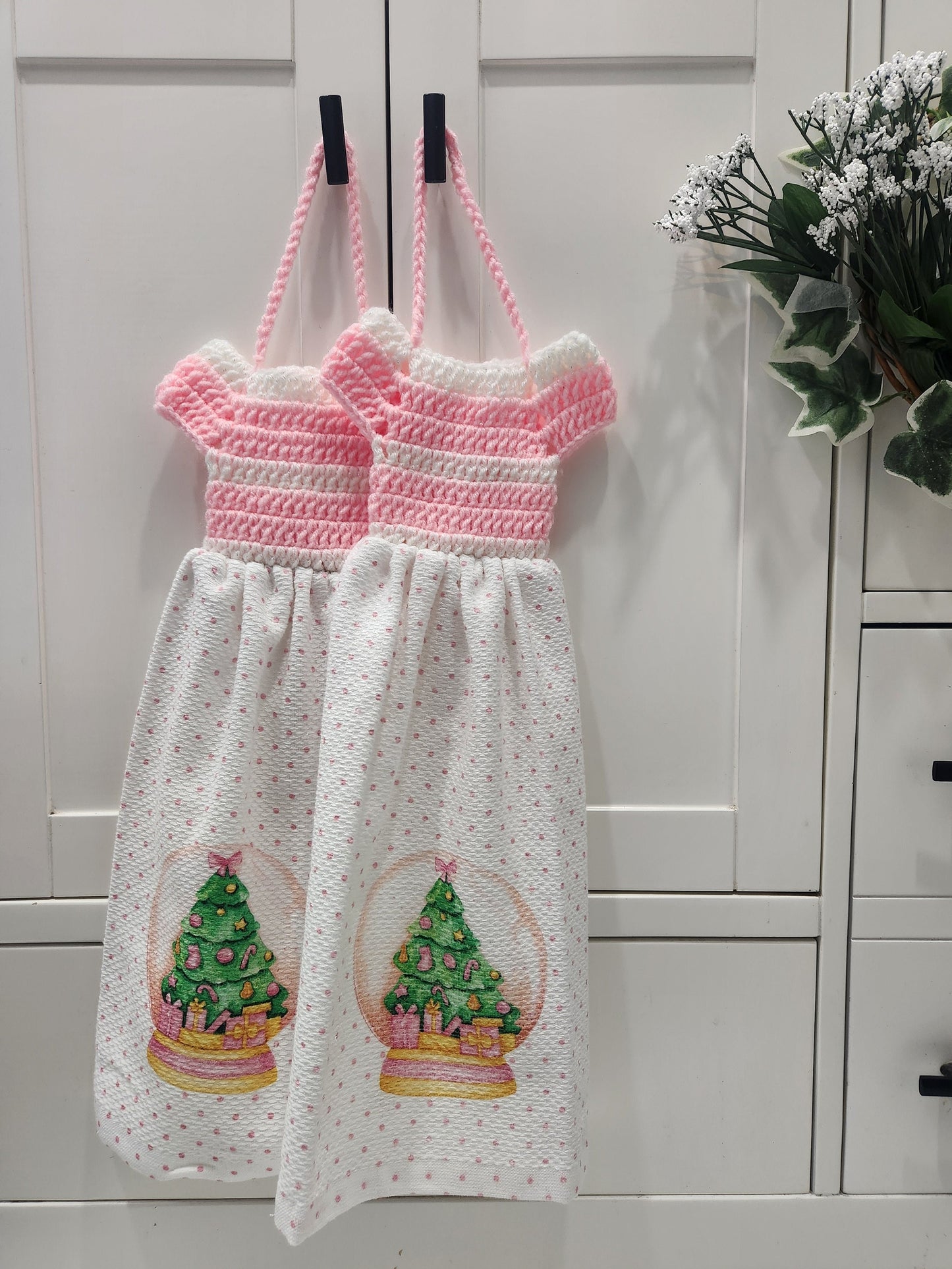 Christmas kitchen towel hand crocheted top Dish Towel