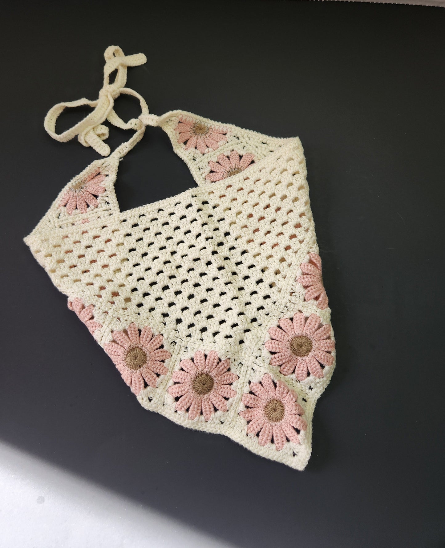 Corcheted Headscraf Pink Flower Bandana