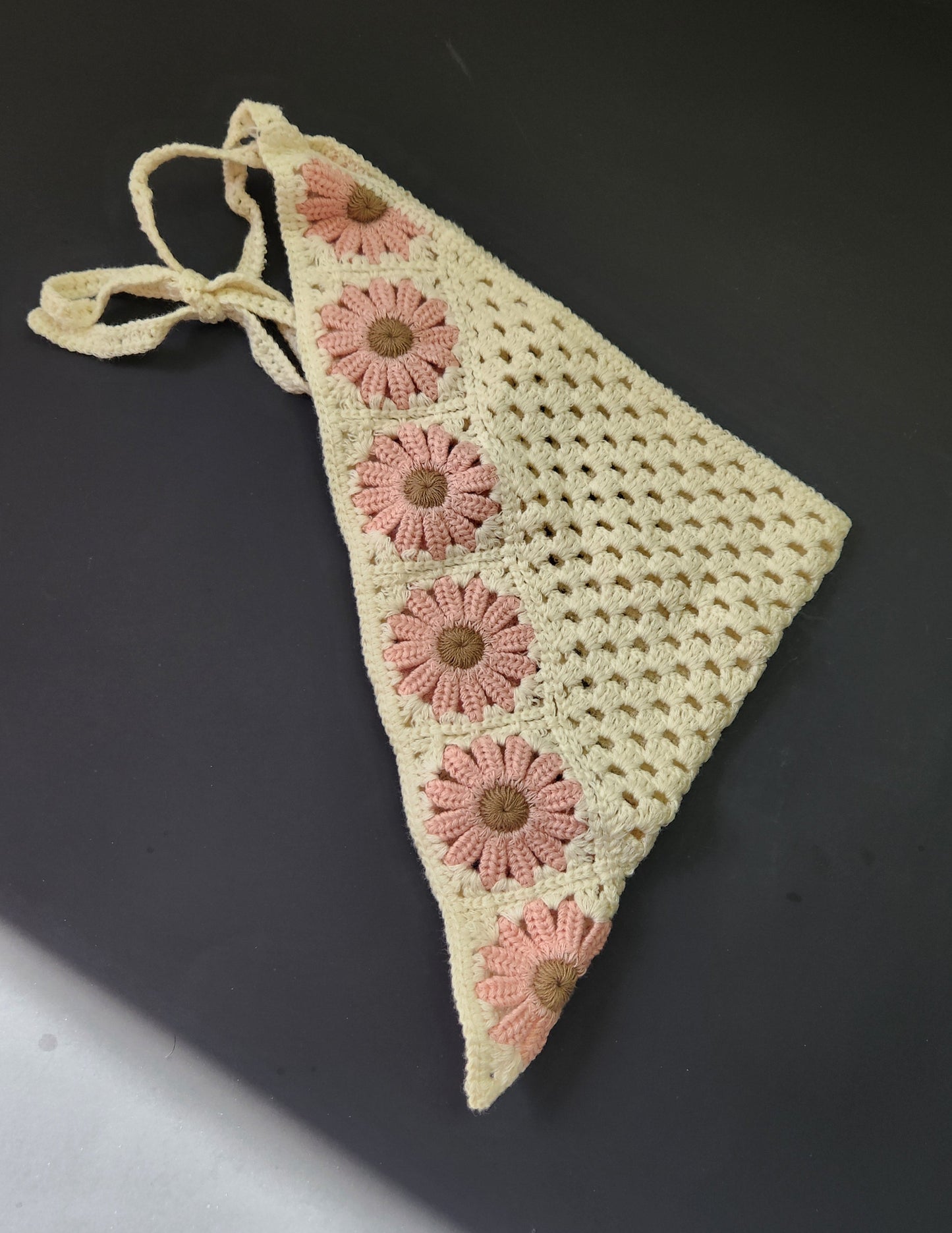 Corcheted Headscraf Pink Flower Bandana