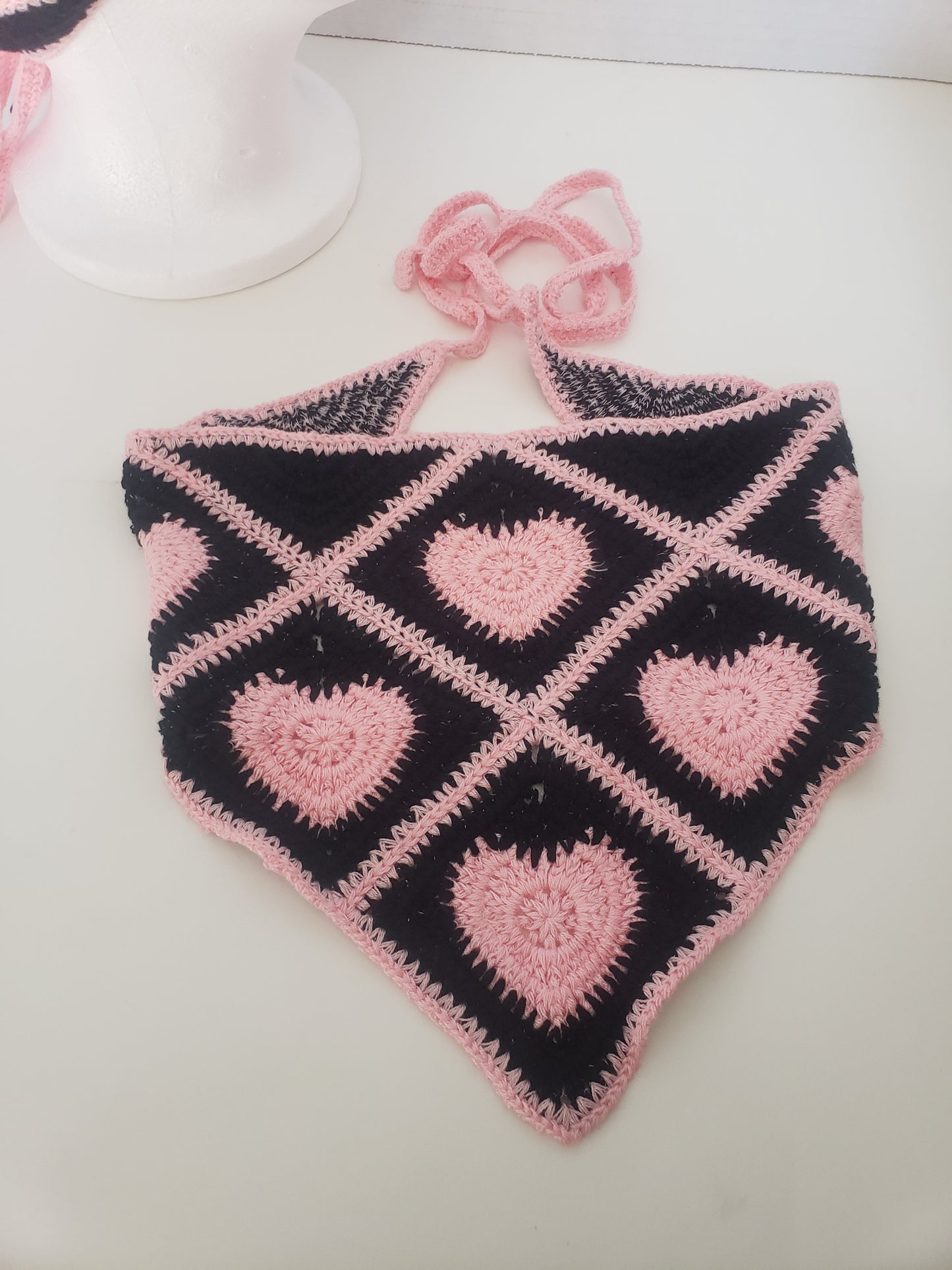 Pink Heart Corcheted Triangle Headscraf