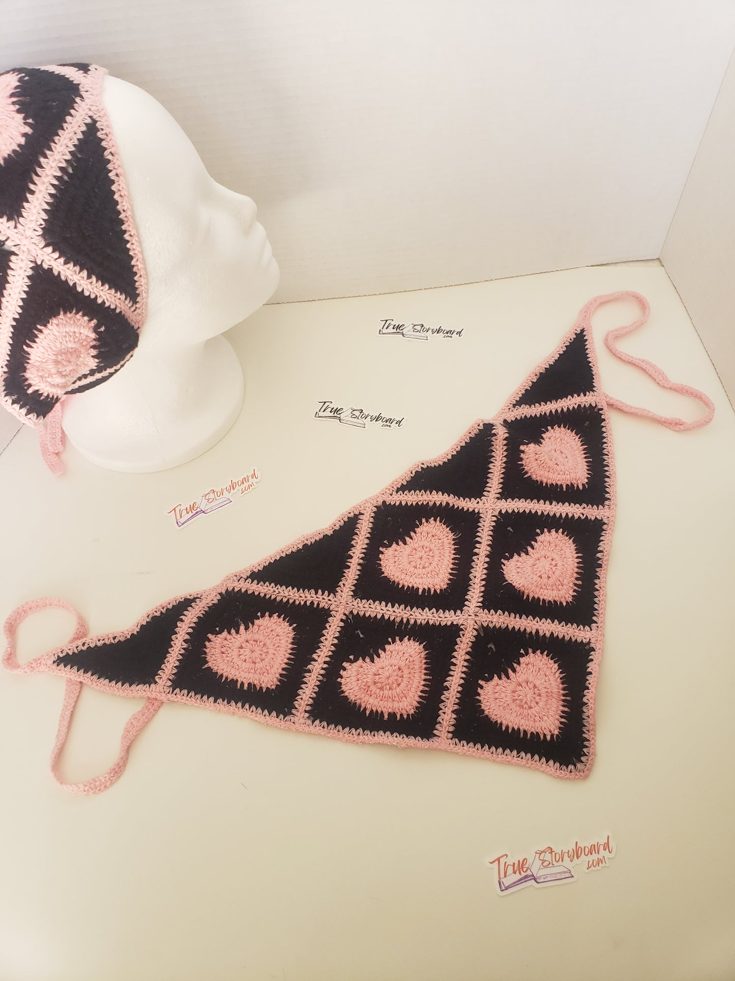 Pink Heart Corcheted Triangle Headscraf