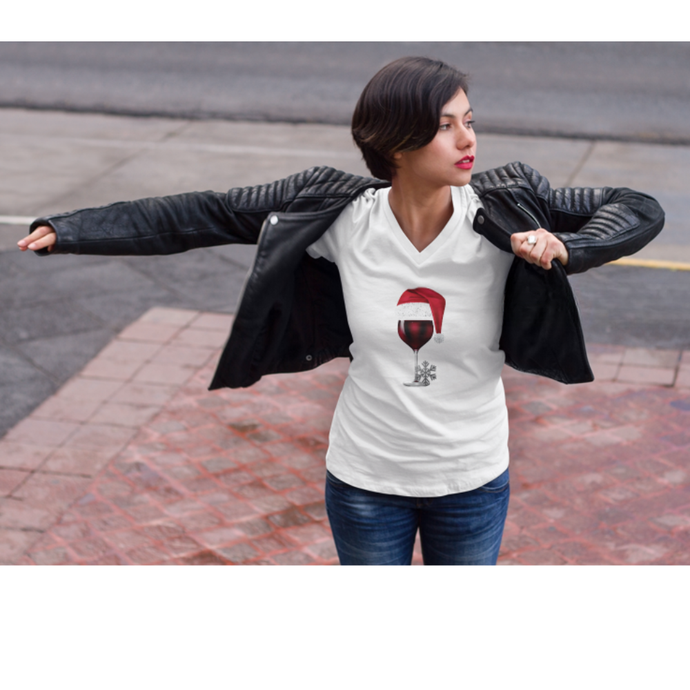 Santa's Wine Ladies' Jersey V-Neck T-Shirt