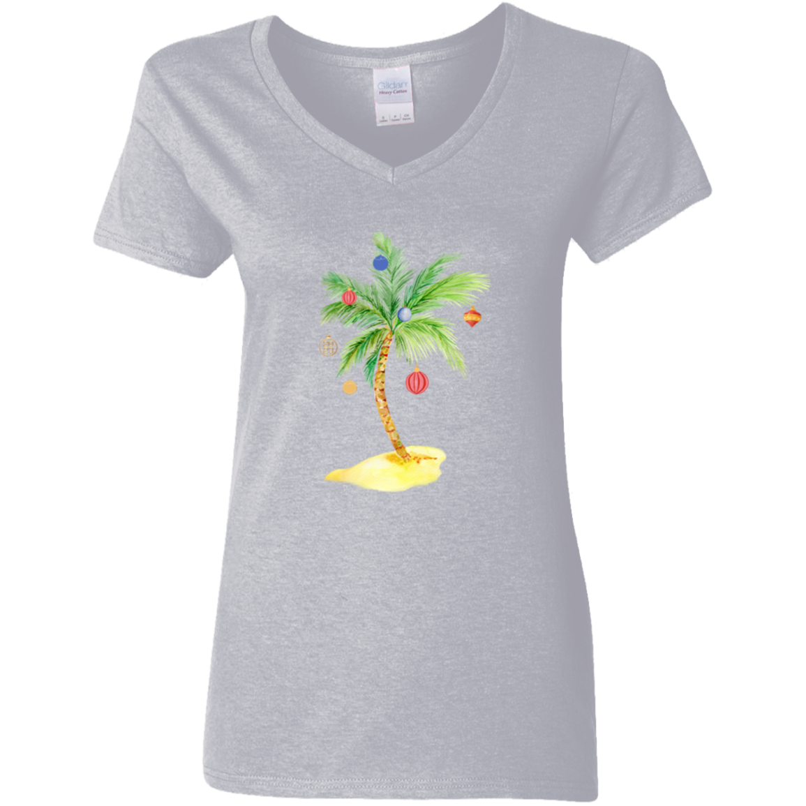 Tropical Christmas Ladies' 5.3 oz. V-Neck T-Shirt
