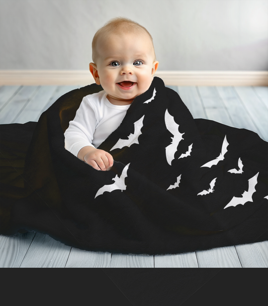 Bat Swarm Silhouette Plush Blanket