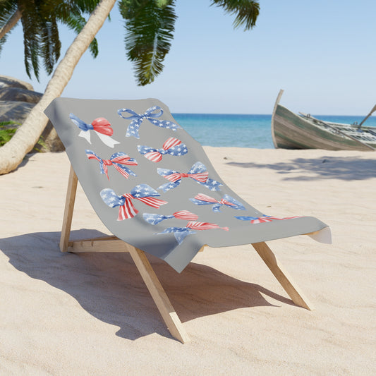 Red White and Blue bows  30"x60" Beach Towel Grey