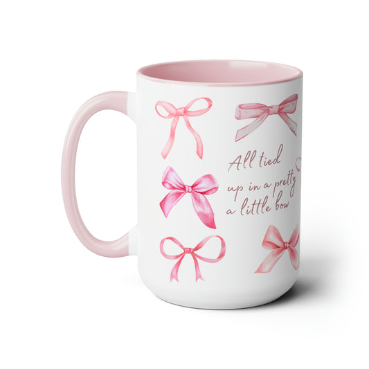 Pink All Tied up in a Bow Two-Tone Coffee Mugs, 15oz