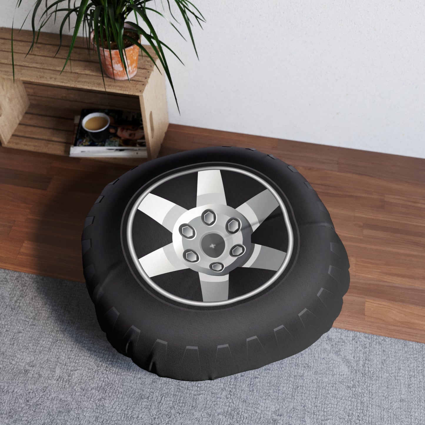 Tire Inspired Floor Pillow, Round Tufted pouf floor pillow