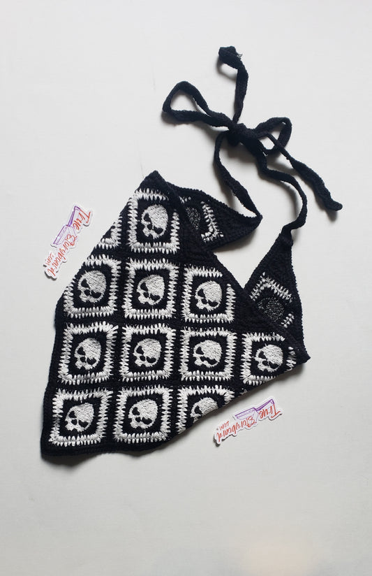 Skull Crocheted Headscraf Gift Set Triangle Headband Knitted Headscarf Crochet hair accessory spooky season hairband gothic design bandana