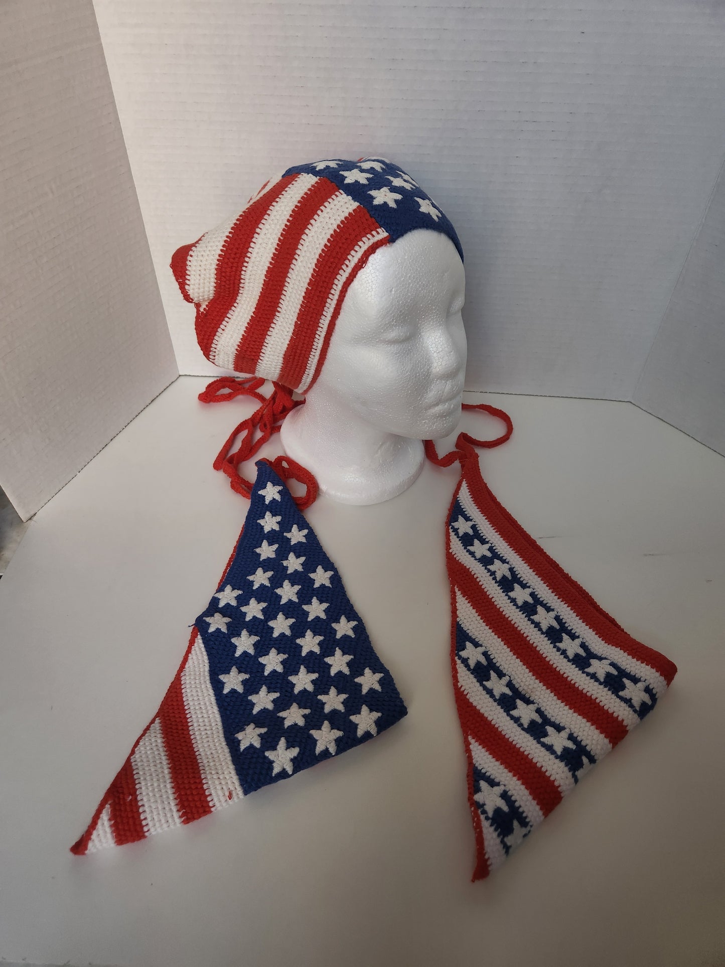 American Flag Corchet Headscraf headband Red white and blue