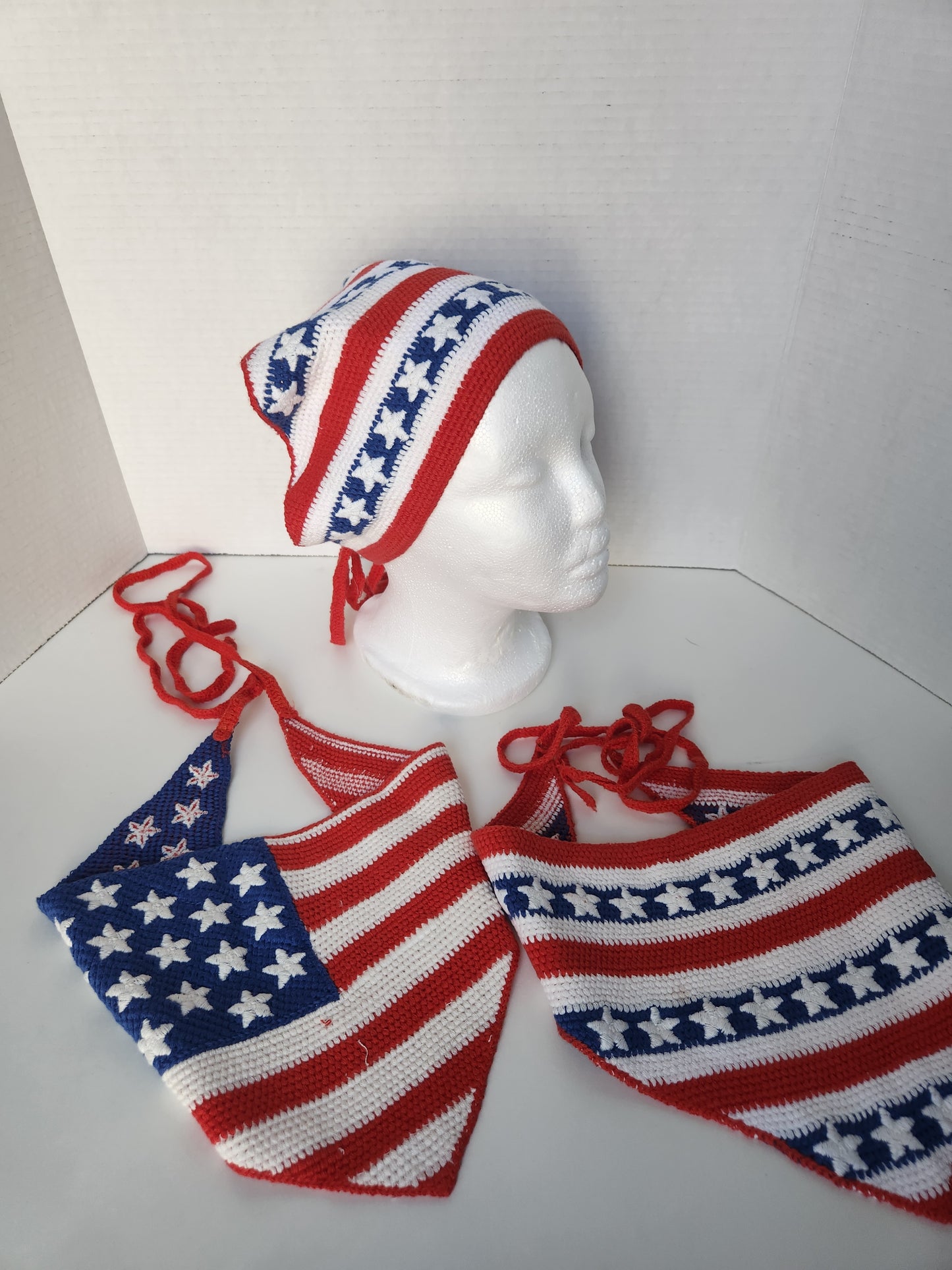 American Flag Corchet Headscraf headband Red white and blue
