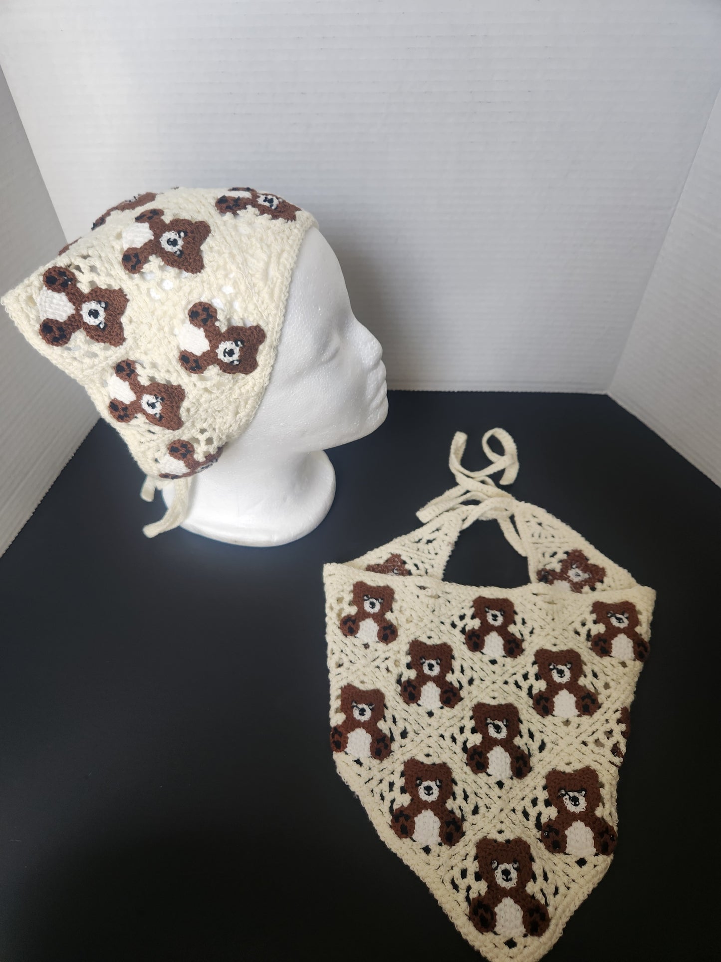 Teddy Bear Corcheted Triangle Headscraf