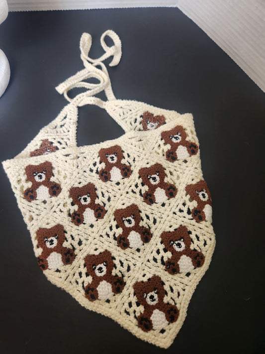 Teddy Bear Corcheted Triangle Headscraf