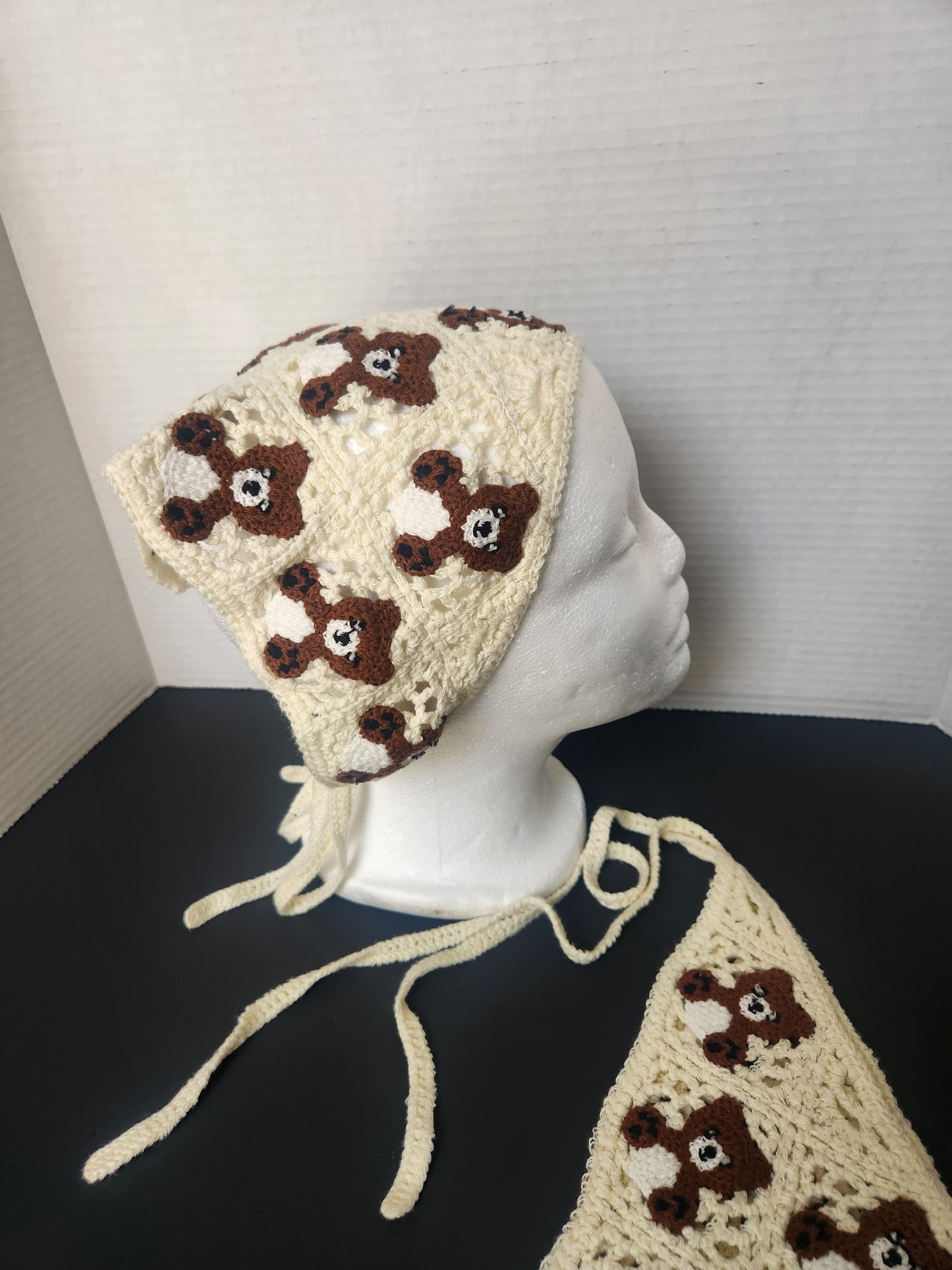 Teddy Bear Corcheted Triangle Headscraf