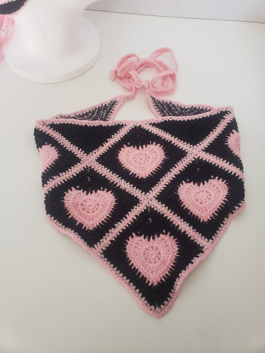 Pink Heart Corcheted Triangle Headscraf