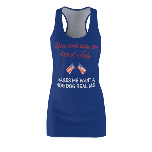 Really Want a Hot dog Women Cut & Sew Racerback Dress Blue