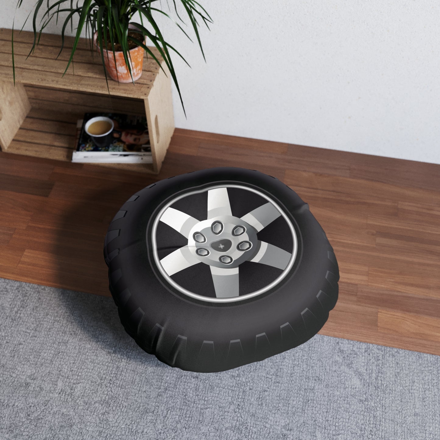 Tire Inspired Floor Pillow, Round Tufted pouf floor pillow