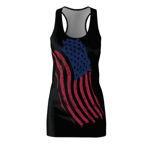 American Flag Women Cut & Sew Racerback Dress Blk