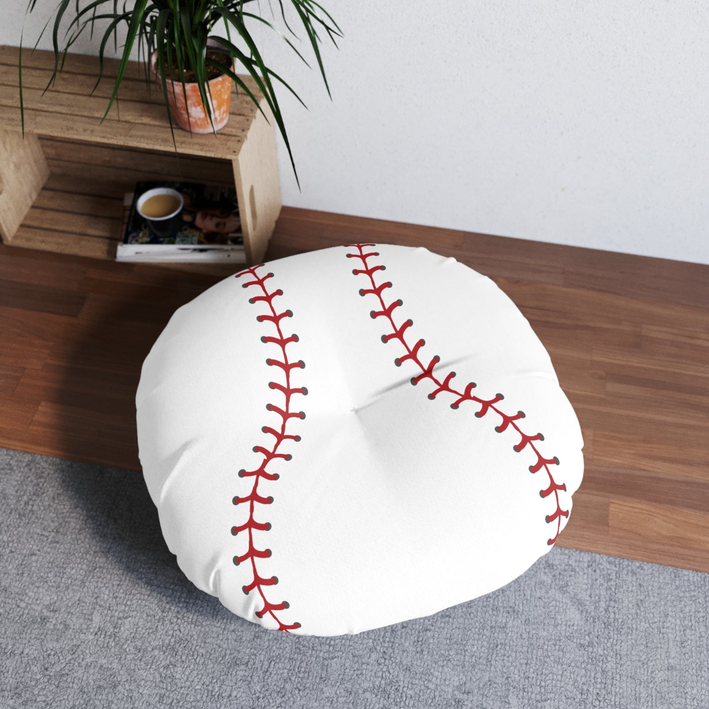 Baseball Tufted Floor Pillow, Round Tufted pouf floor pillow