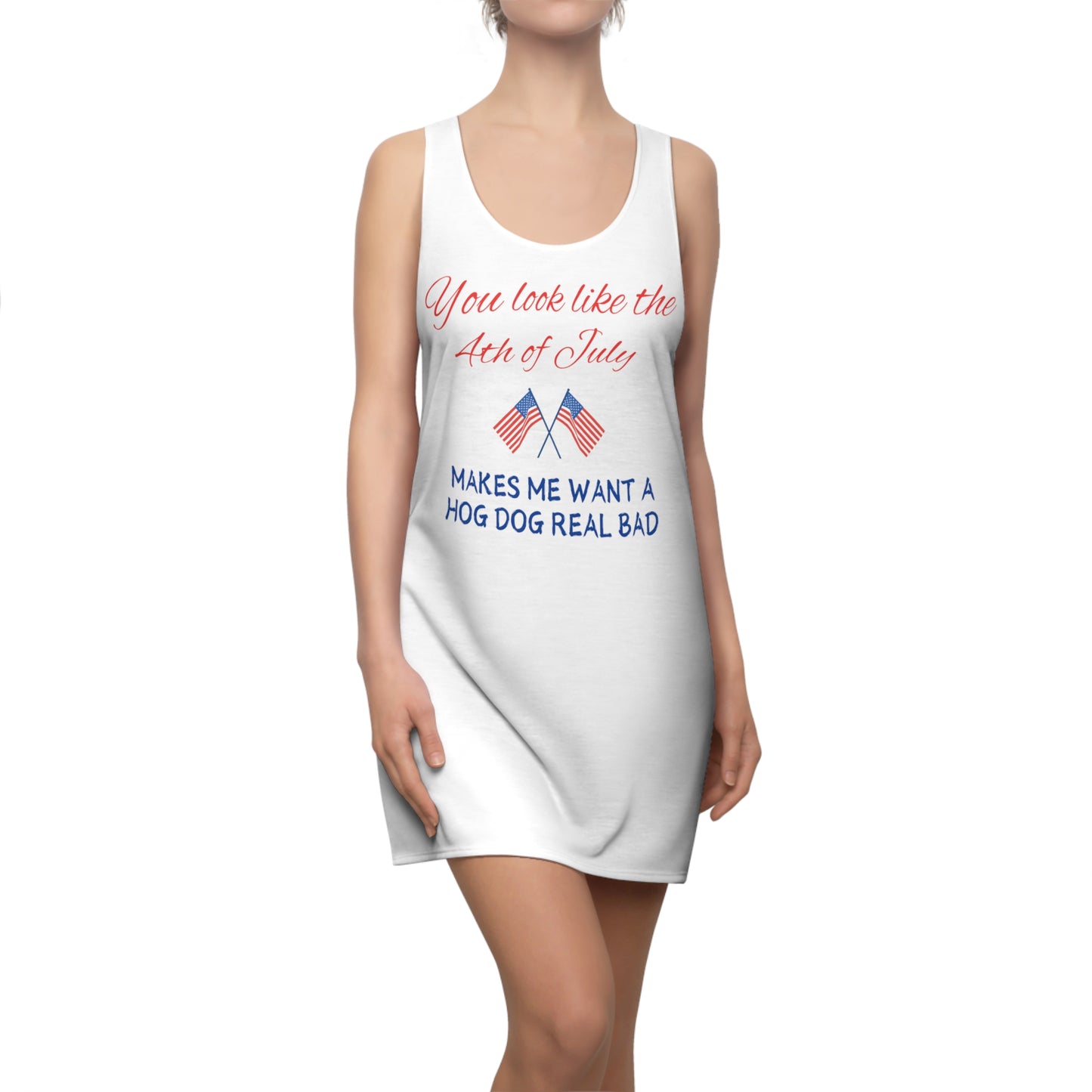 Really Want a Hot dog Women Cut & Sew Racerback Dress WHT