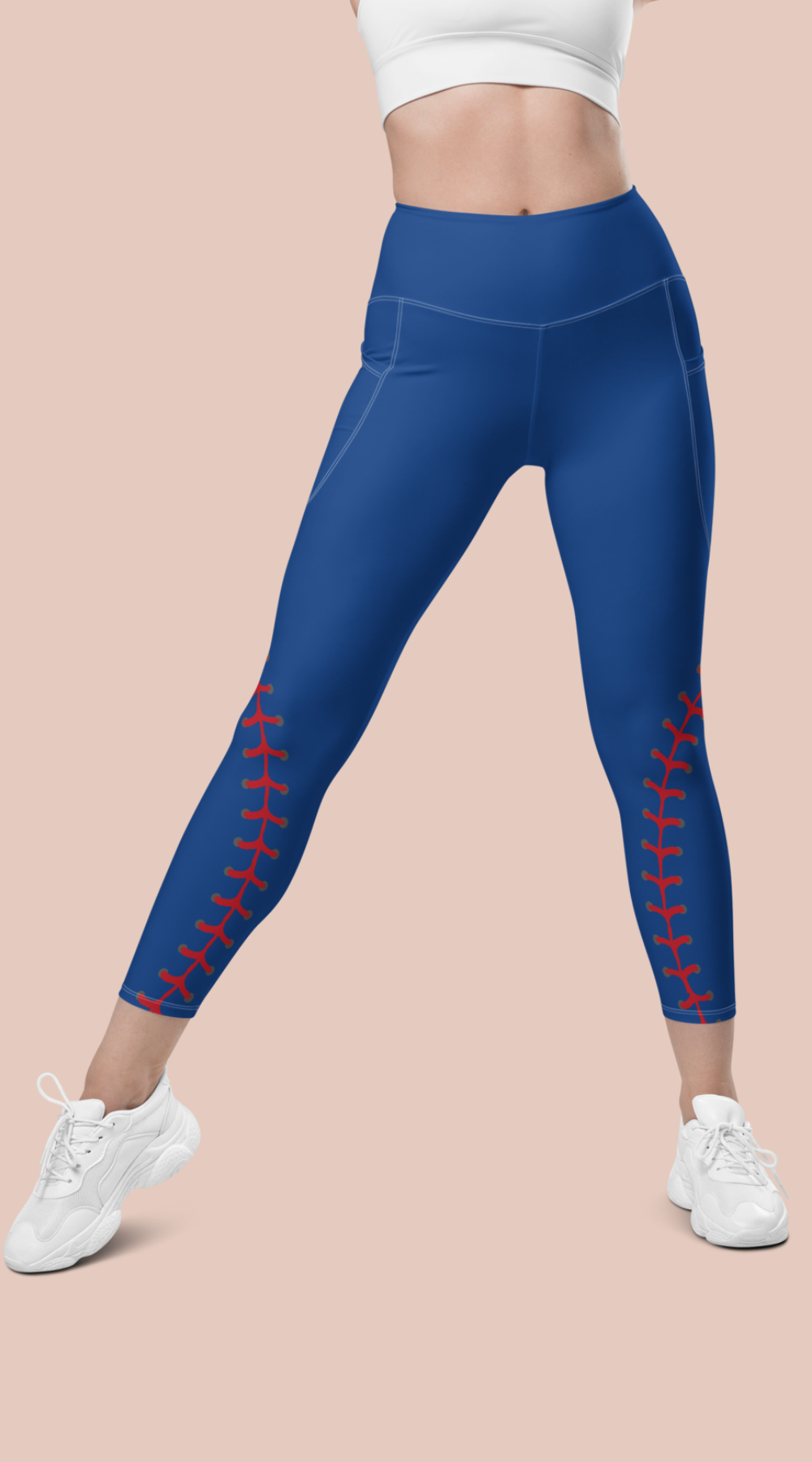 Blue baseball Leggings with pockets softball gift idea baseball pants sports theme leggings