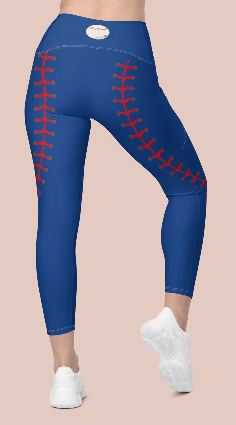 Blue baseball Leggings with pockets softball gift idea baseball pants sports theme leggings