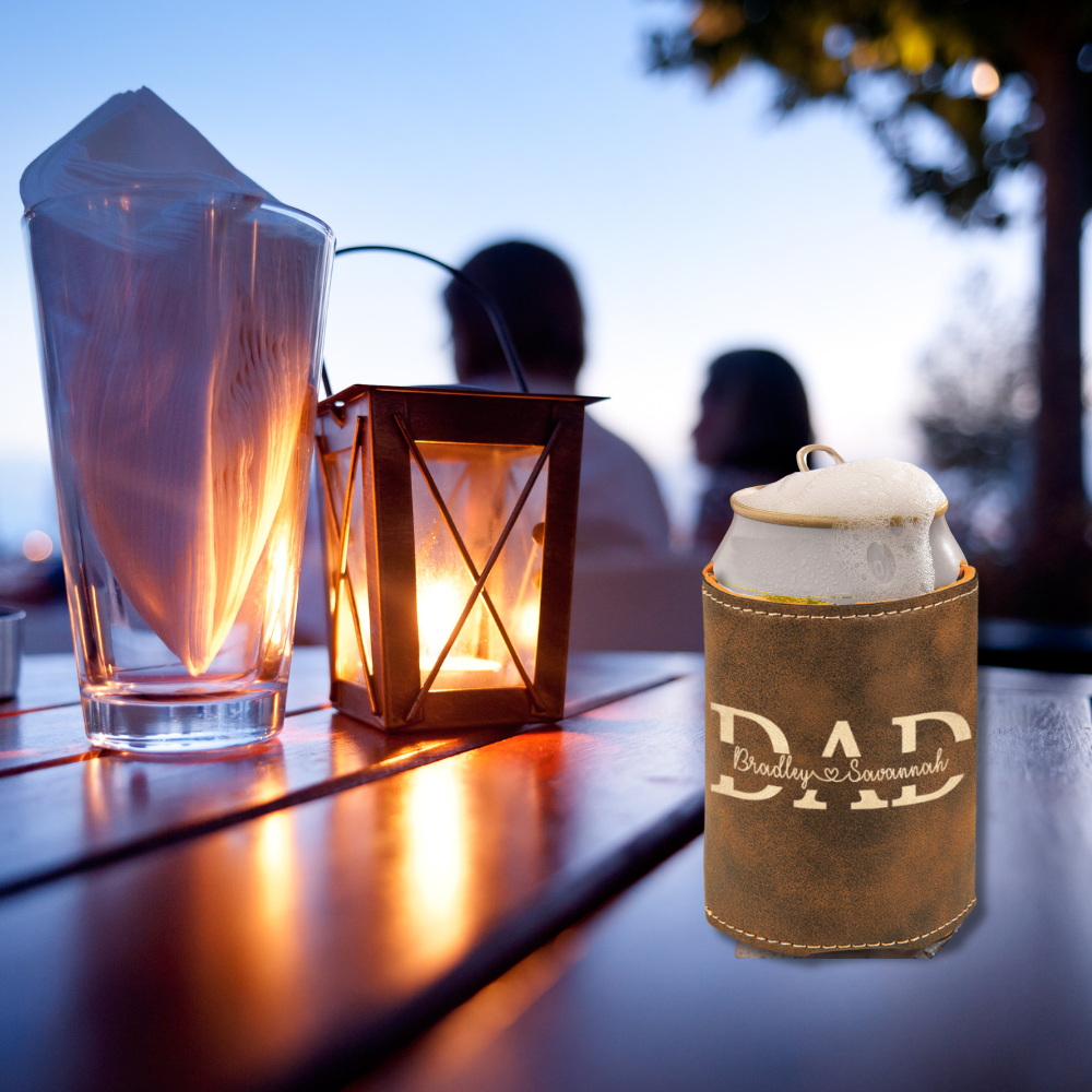 Premium Leather Koozie - Dad Split Name