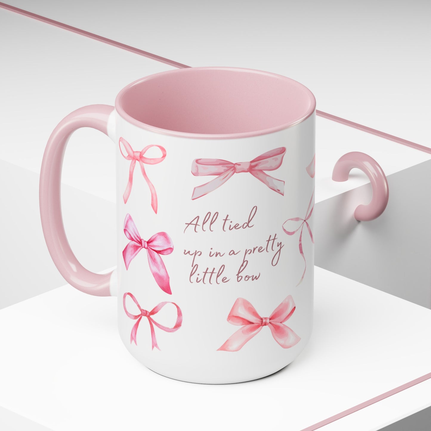 All tied up in a Bow Mug, 15oz decorative mug white cute cup girly coffee mug coquette core girl