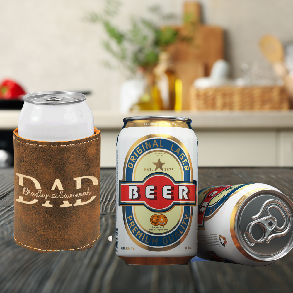 Premium Leather Koozie - Dad Split Name