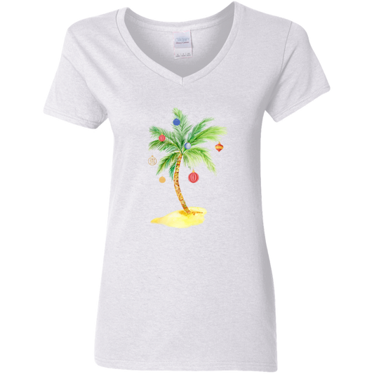 Tropical Christmas Ladies' 5.3 oz. V-Neck T-Shirt