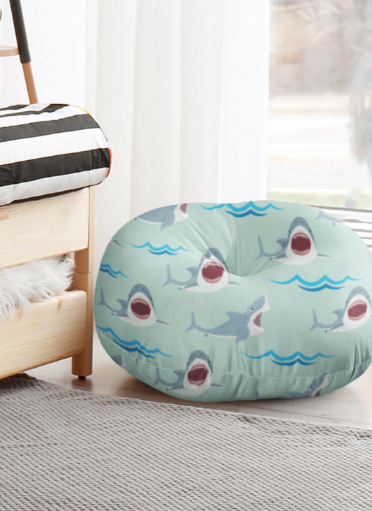 Shark Attack Tufted Floor Pillow Round floor pillow gaming pillow ottoman floor cushion