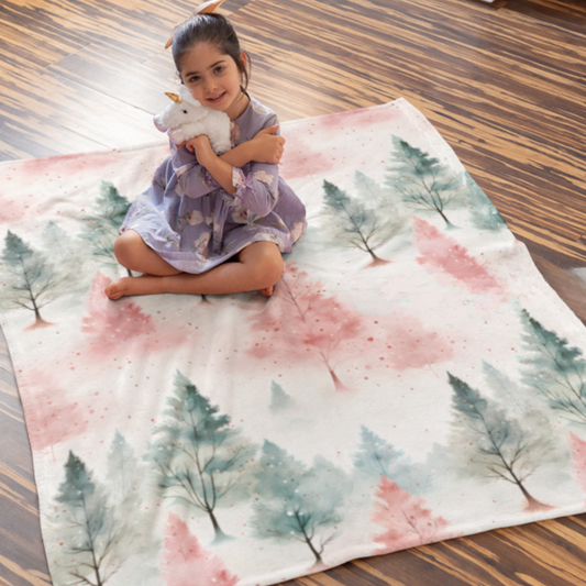 Pink Trees Velveteen Plush Blanket