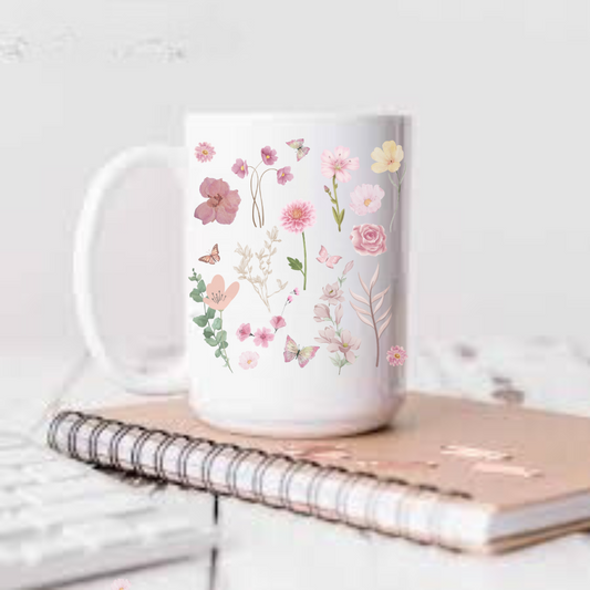 Pink Floral 15oz White Mug