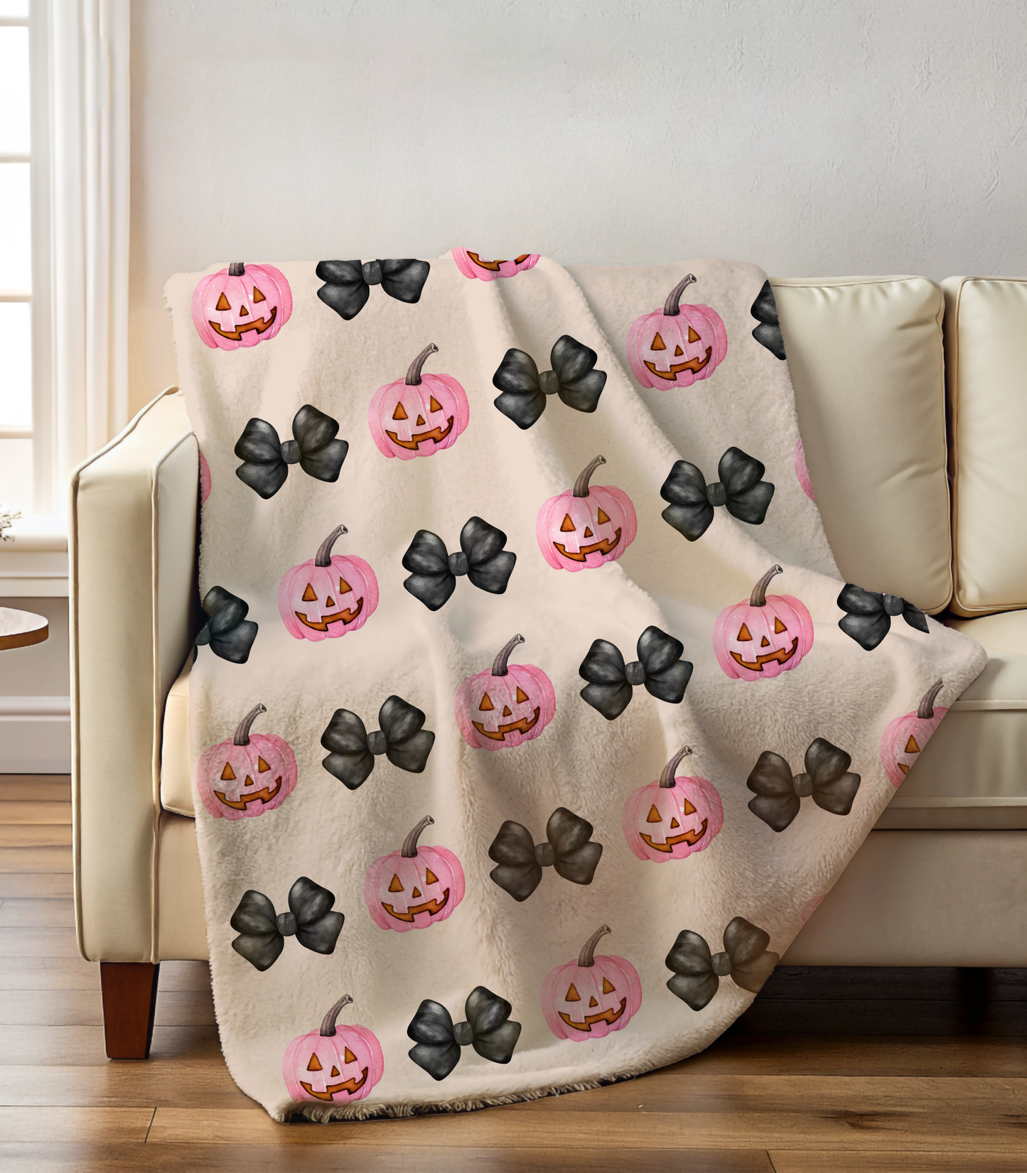 Pink Pumpkin Halloween Plush Blanket