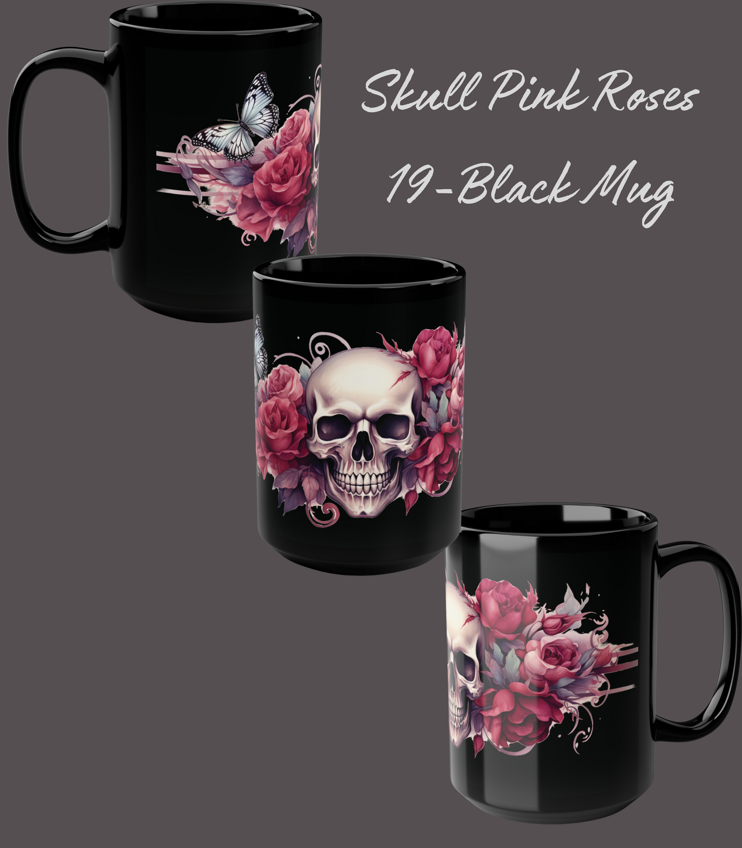 Skull and Roses Collection 10 Ceramic Mugs 15oz mugs, large coffee mugs, soup mug, gothic mugs