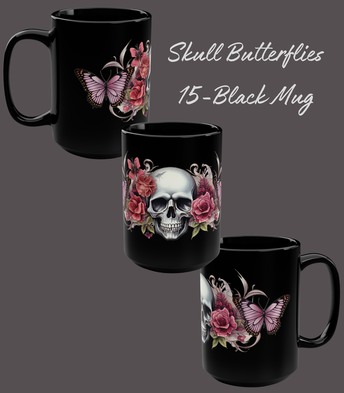 Skull and Roses Collection 10 Ceramic Mugs 15oz mugs, large coffee mugs, soup mug, gothic mugs