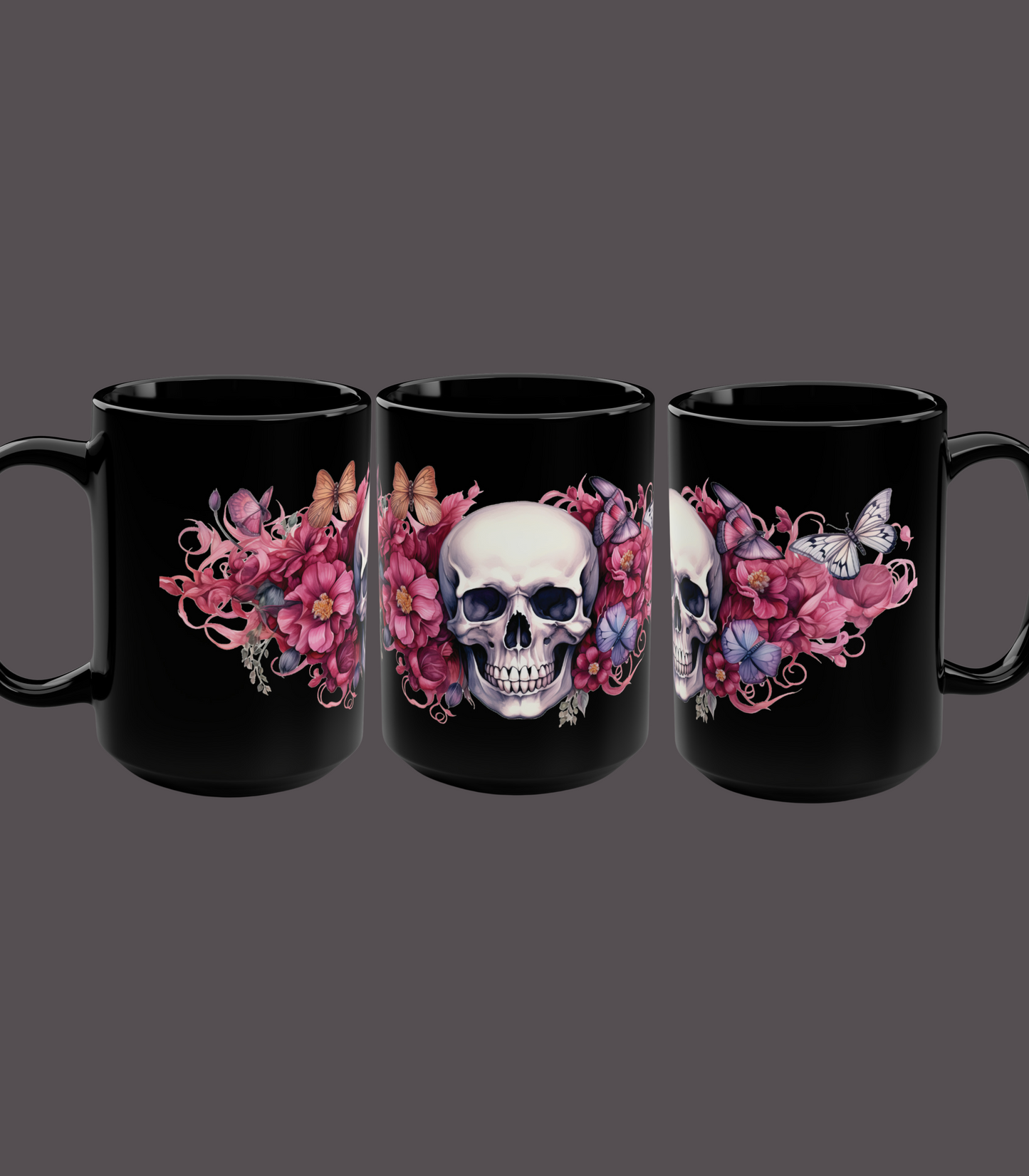 Skull and Roses Collection 10 Ceramic Mugs 15oz mugs, large coffee mugs, soup mug, gothic mugs