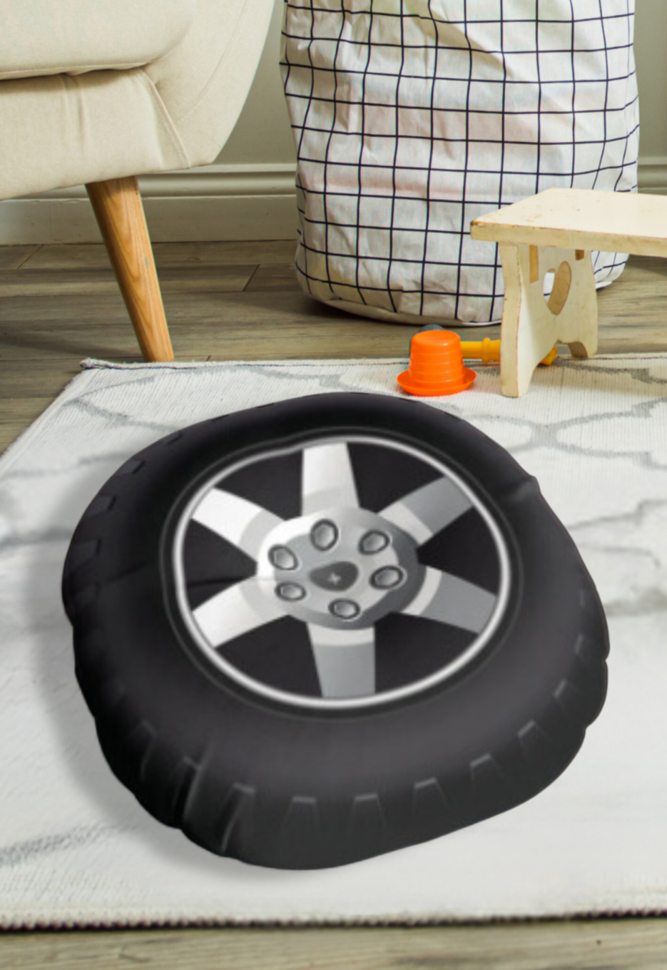 Tire Inspired Floor Pillow, Round Tufted pouf floor pillow