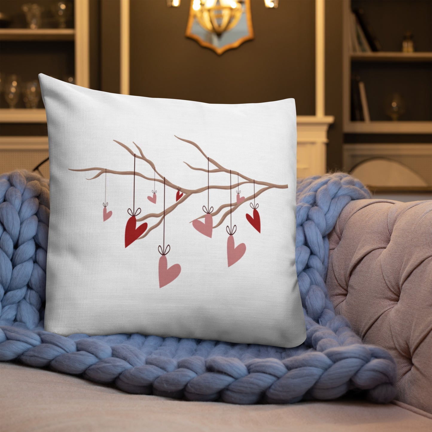 Hearts on a String Premium Throw Pillow