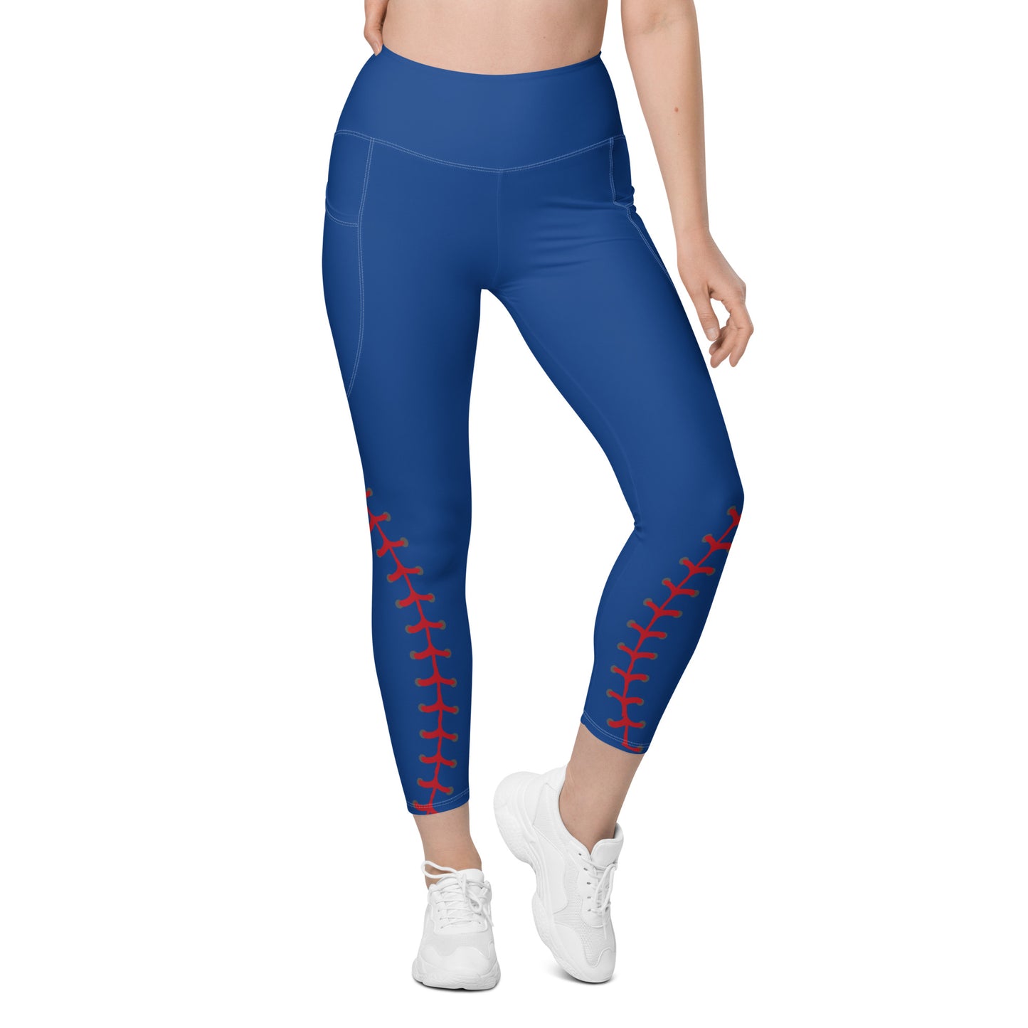 Blue baseball Leggings with pockets softball gift idea baseball pants sports theme leggings