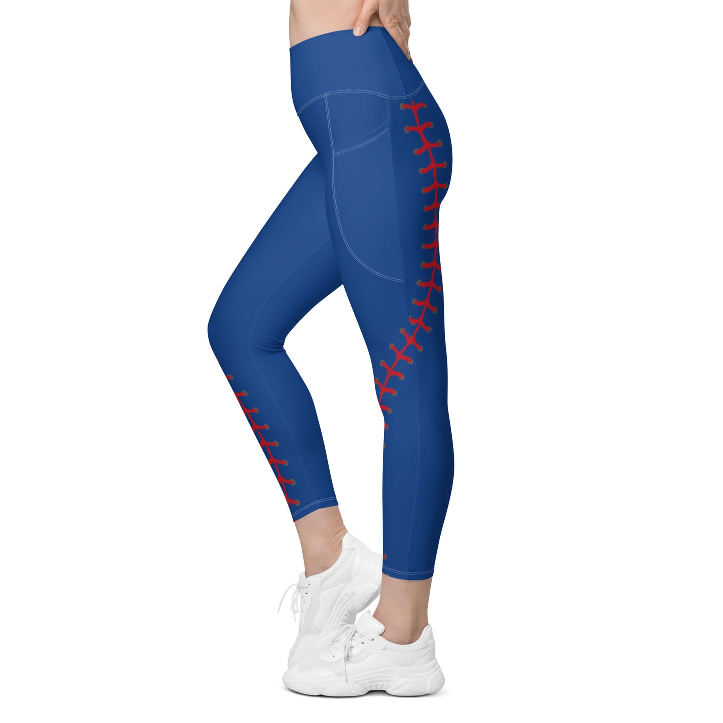 Blue baseball Leggings with pockets softball gift idea baseball pants sports theme leggings