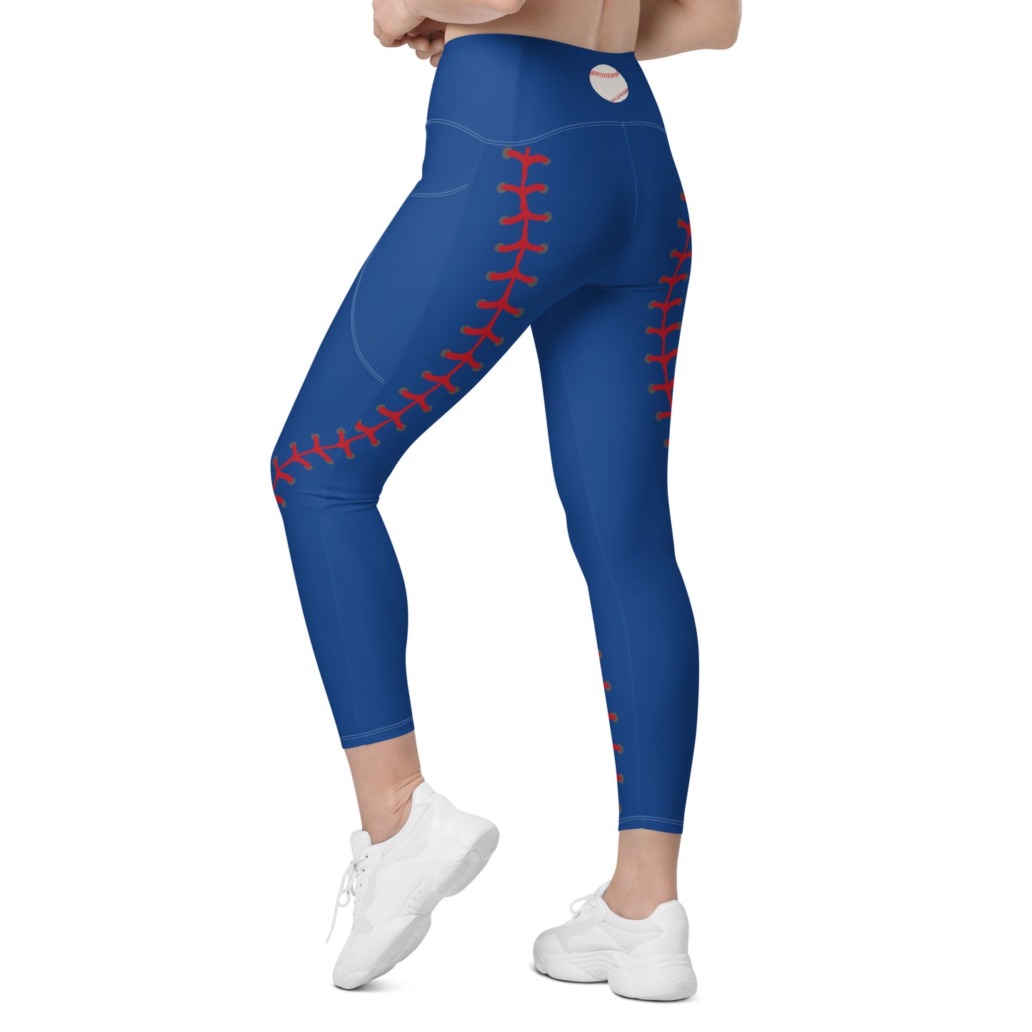 Blue baseball Leggings with pockets softball gift idea baseball pants sports theme leggings