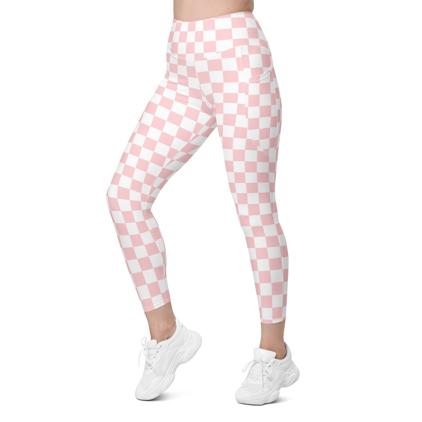 Pink Checkered Leggings with pockets Checkered print yoga pants buttersoft leggings for owrkouts