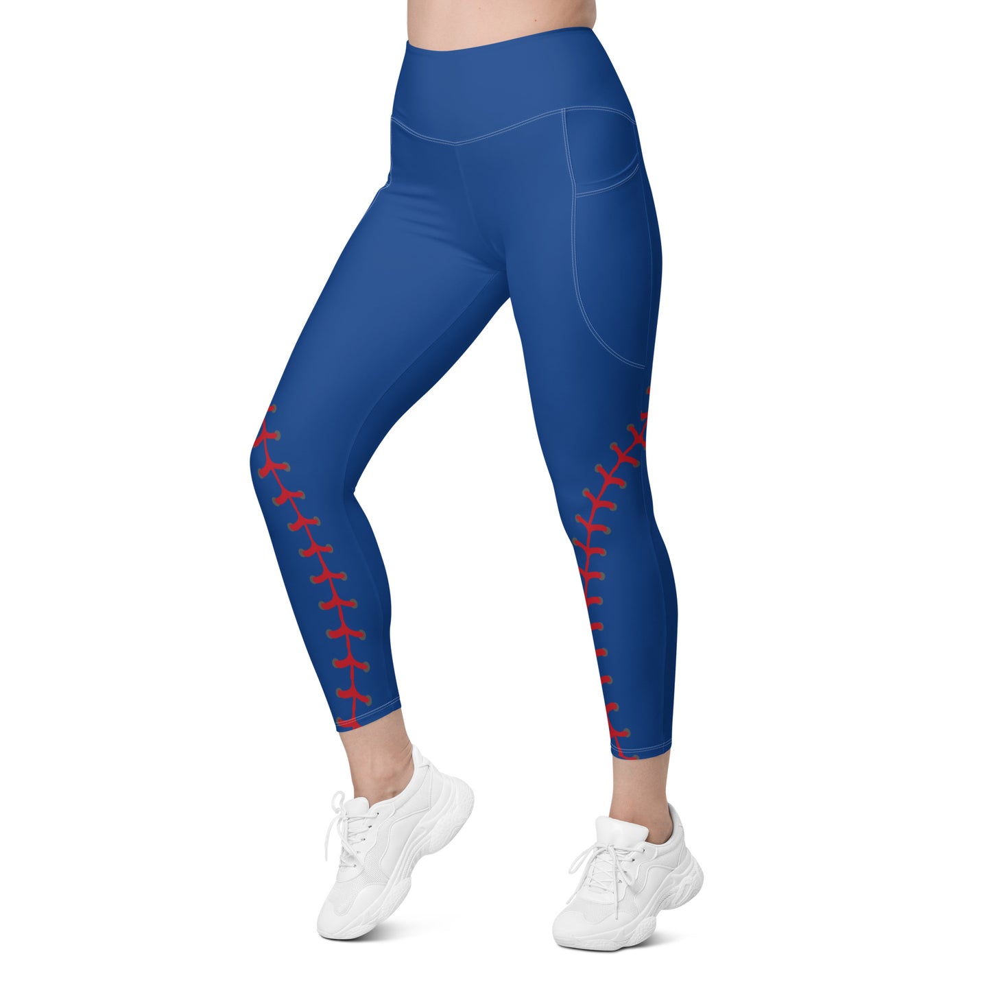 Blue baseball Leggings with pockets softball gift idea baseball pants sports theme leggings