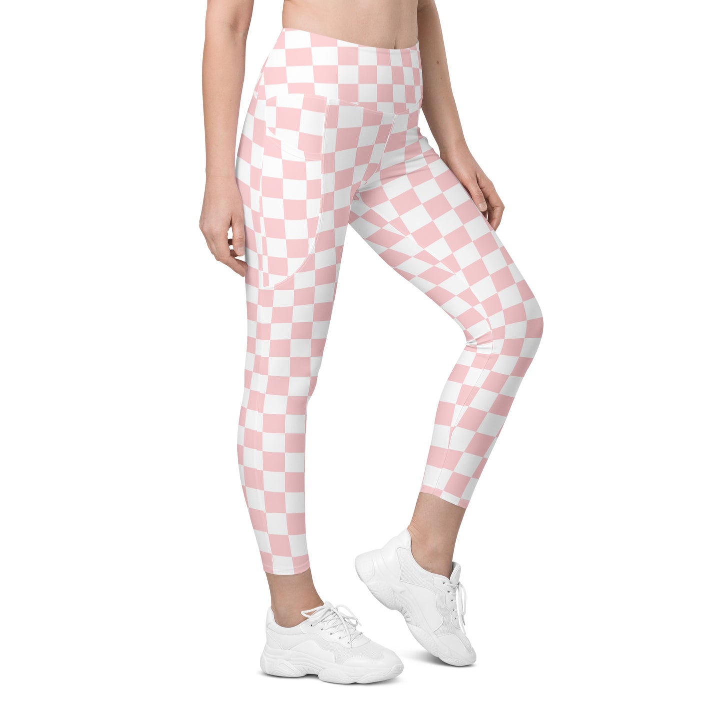 Pink Checkered Leggings with pockets Checkered print yoga pants buttersoft leggings for owrkouts