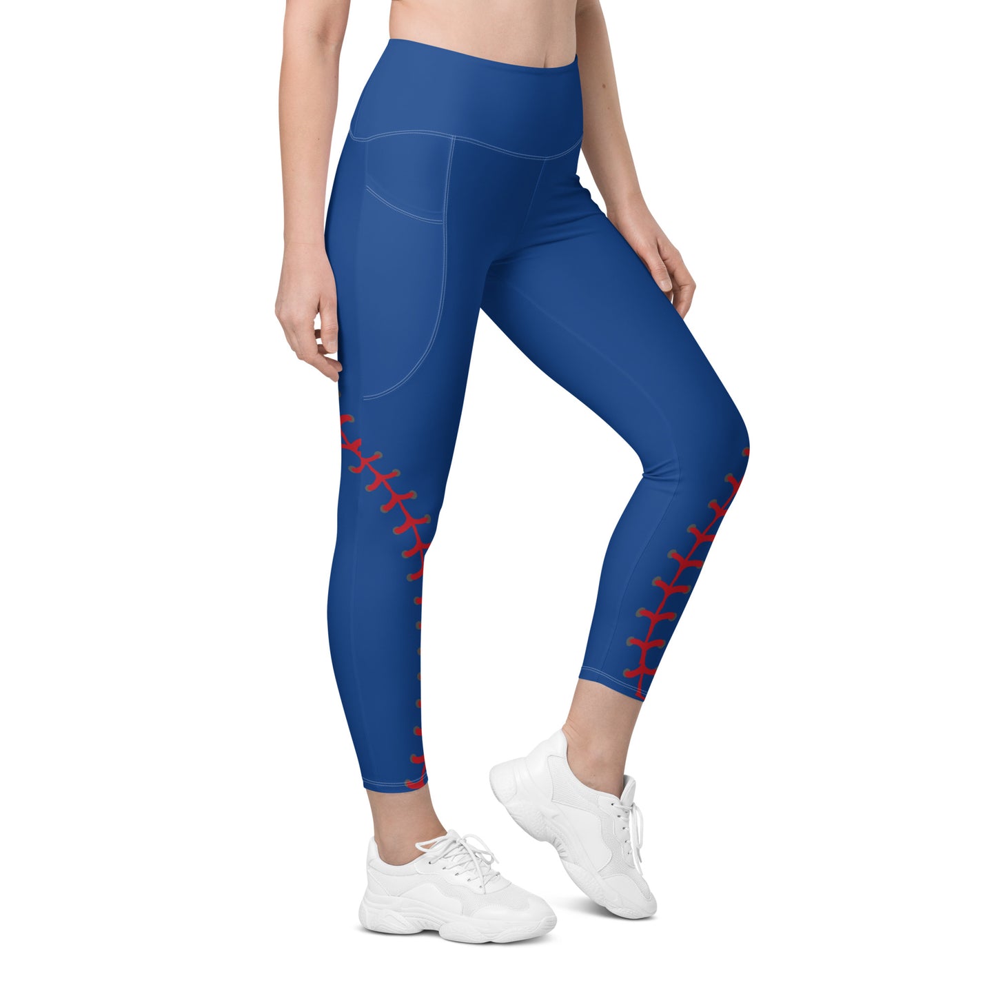 Blue baseball Leggings with pockets softball gift idea baseball pants sports theme leggings