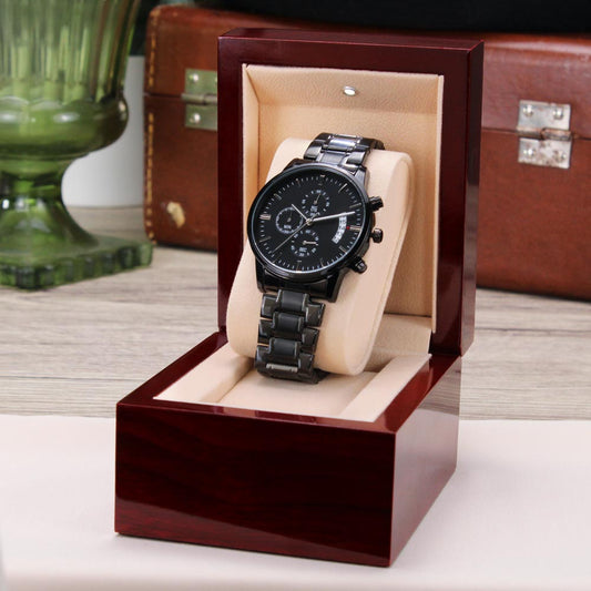 Customizable Engraved Black Chronograph Watch