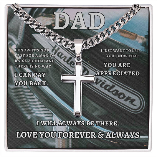 DAD Steel Cross Necklace on Cuban Chain w/ MC