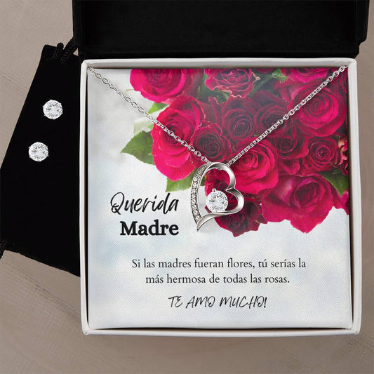 Querida Madre Forever Love Necklace + Clear CZ Earrings