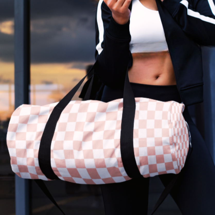 Pink checkered Duffel Bag checkered gym bag for travel